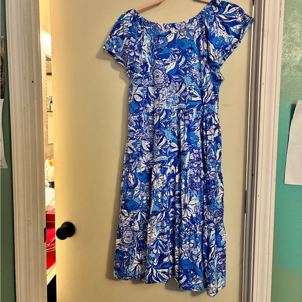 NWOT Lilly Pulitzer Kawai Short Flutter Sleeve Dress * Blue Tang* - Picture 7 of 9